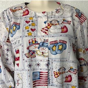 Cherokee Scrub Jacket Medium Snowman Winter Print | Festive Medical Wear